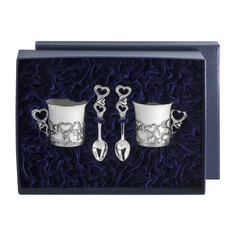 Набор чашек кофейных "Сердечко"+ ложки из серебра (4 предмета) АргентА