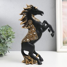Сувенир полистоун "Императорский чёрный конь, с зеркалами - на дыбах" 14,5х7х24,5 см No Brand