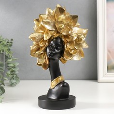 Сувенир полистоун бюст "Африканка с цветком на голове" черный с золотом 29х11х17 см No Brand