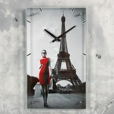 Часы настенные, серия: Люди, "Девушка в красном платье в Париже", 35х60 см Сюжет