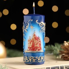 Свеча - цилиндр "С xрамом, резной", 4,3x4,3x9,5 см No Brand