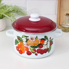 Кастрюля цилиндрическая «Черешня», 5.5 л, цвет белый СтальЭмаль