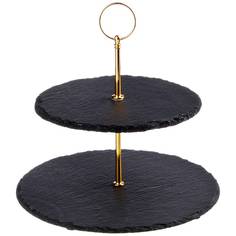 Этажерка сервировочная двухъярусная Agness Черное золото 25х20х24 см