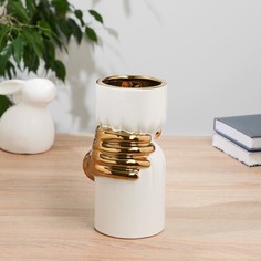 Ваза керамика Дерк d-9 см h-19,5 см, золотисто-белый No Brand