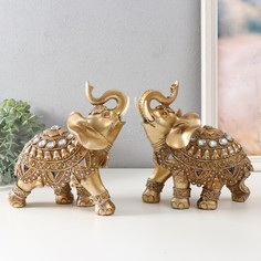Сувенир полистоун слон в золотой попоне со стразами МИКС 20х10х21 см No Brand