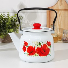 Чайник Маки, 2,3 л, эмалированная крышка, цвет белый Сибирские Товары