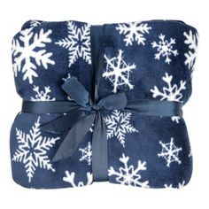 Плед новогодний 150 x 200 см флисовый синий со снежинками No Brand