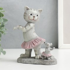 Сувенир полистоун "Кот и мышка - гавайские танцы" 11,5х5х10,5 см No Brand