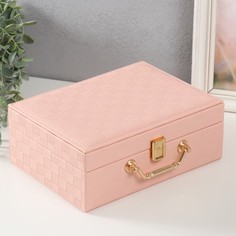 Шкатулка кожзам для украшений кейс шахматка розовая 17,5х24х9 см No Brand