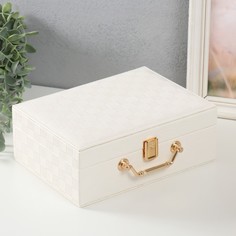 Шкатулка кожзам для украшений кейс шахматка белая 17,5х24х9 см No Brand