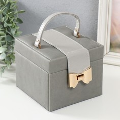 Шкатулка кожзам для украшений Золотой бантик серая 15х15х12,7 см No Brand