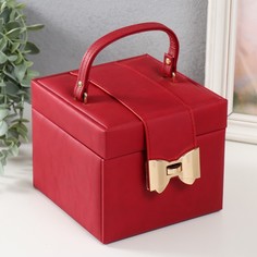 Шкатулка кожзам для украшений Золотой бантик красная 15х15х12,7 см No Brand
