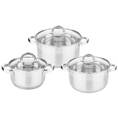 Набор из 6 предметов Кастрюли Agness 1.7, 2.6, 3.5 л, 16x9.5, 18x11.5, 20x12.5 см, крышки