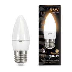 Упаковка ламп 10 штук Лампа Gauss Свеча 6.5W 520lm 3000К E27 LED