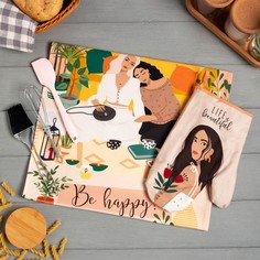 Набор подарочный Life is beautiful: полотенце, варежка-прихватка, кисть, лопатка, венчик Этель