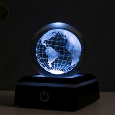 Сувенир стекло подсветка Глобус d=6 см подставка LED от 3AAA, провод USB 9х7х7 см No Brand