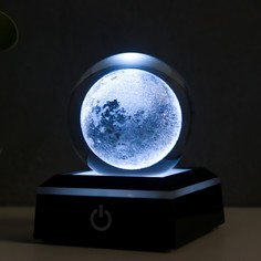 Сувенир стекло подсветка Земля d=6 см подставка LED от 3AAA, провод USB 9х7х7 см No Brand