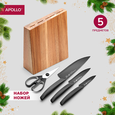 Набор ножей APOLLO genio Nero Steel 3 пр. с ножницами с подставкой