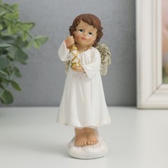 Сувенир полистоун "Ангелочек с фонариком" золотые крылышки 4х4,8х13 см No Brand