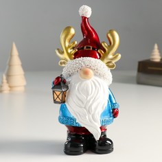 Сувенир полистоун "Дед Мороз в колпаке с рожками, с фонариком" 10х8х21,5 см No Brand