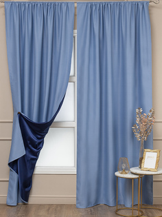 Комплект штор 150х270 Amore Mio Блэкаут однотонный на шторной ленте голубые 2 шт
