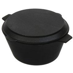 Кастрюля чугун 2.5 л крышка чугун с чугунной крышкой-сковородой Камская посуда