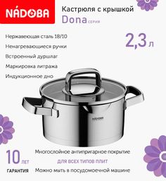 Кастрюля с крышкой Nadoba Dona 18 см 2.3л индукция