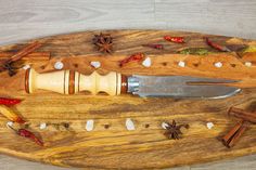 Вилка - нож для снятия мяса с резной рукоятью и гравировкой на лезвии №2 Shampurs