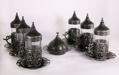Восточный чайный сервиз на шесть персон с подносом античное серебро Shampurs
