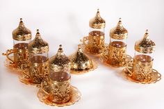 Восточный чайный сервиз на шесть персон с подносом (золото) Shampurs