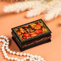 Шкатулка «Птица в пионах», 6x9 см, лаковая миниатюра No Brand