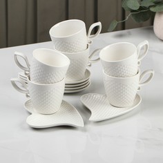 Сервиз керамический чайный «Эстет», 12 предметов: 6 чашек 200 мл, 6 блюдец 16x12 см No Brand