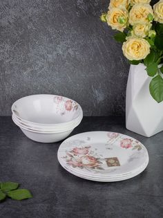 Столовый сервиз Olaff на 4 персоны из стеклокерамики 8 шт 197-21016rose-8-FS