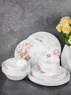 Столовый сервиз Olaff на 6 персон из стеклокерамики, 24 шт 197-21015rose-24-FS