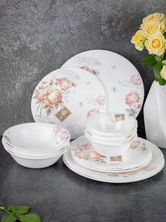 Столовый сервиз Olaff на 4 персоны из стеклокерамики 16 шт 197-21015rose-16-FS