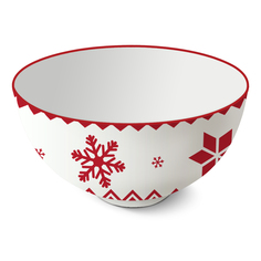 Миска Снежинка керамическая бело-красная 11 см No Brand
