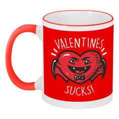 Кружка Printio с цветной ручкой и ободком Valentines sucks!