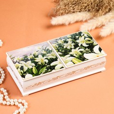 Шкатулка двойная, белая, лаковая миниатюра No Brand