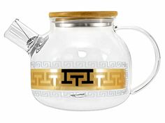 Чайник заварочный стеклянный с бамбуковой крышкой Promsiz 1л.