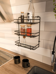 Полка для кухни 3 ярусная НАЙДИ, настенная черный муар