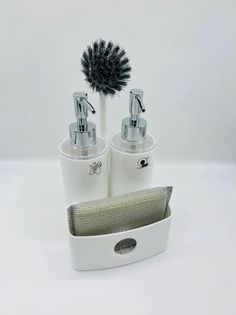 Дозатор для жидкого мыла и антисептика, набор для кухни с щеткой и губкой Limon белый USE IT