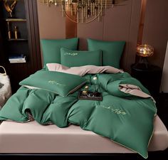 Комплект постельного белья CANDIES Сатин-жатка 2-хспальный наволочки 70x70 Кремово Зеленый