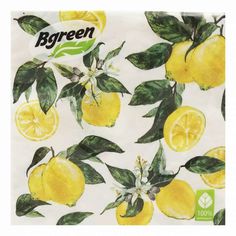 Салфетки бумажные Bgreen Лимоны 3 слоя 20 шт