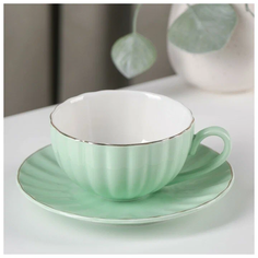 Чайная пара Доляна «Вивьен»: чашка 200 мл, блюдце d=15 см, цвет зелёный