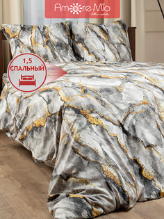 Комплект постельного белья Amore Mio Мако-сатин 1,5 спальный микрофибра мрамор серый