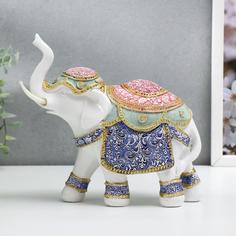 Сувенир полистоун "Индийский слон в цветной попоне с узорами" 19,5х19,5х7,8 см No Brand