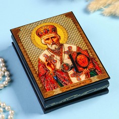 Шкатулка «Святитель Николай Чудотворец» 10x14 см, лаковая миниатюра No Brand