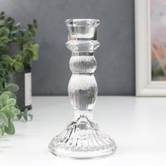 Подсвечник стекло на 1 свечу "Колонна с шарами" прозрачный 15,5х8,5х8,5 см No Brand