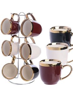 Набор кружек с подставкой Loraine 6шт фарфор 322мл 30733