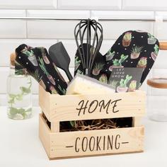 Набор подарочный Home cooking: полотенце, варежка-прихватка, кухонная лопатка, венчик, губ No Brand